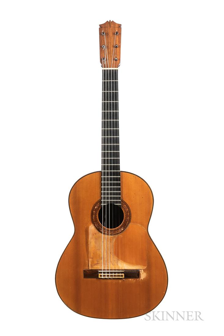 Spanish Flamenco Guitar, Arcángel Fernández,: Spanish Flamenco Guitar, Arcángel Fernández, Madrid, 1967, bearing the maker's signed label and stamps, the back and sides of cypress, the top of spruce, scale length 655 mm, with case. Prov
