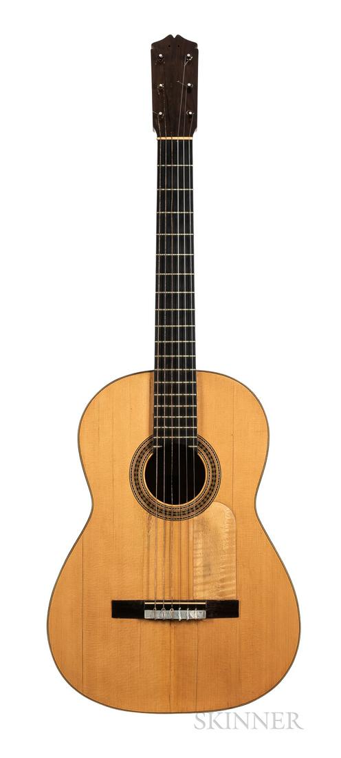 Spanish Flamenco Guitar, Santos Hernandez, Madrid, 1925: Spanish Flamenco Guitar, Santos Hernandez, Madrid, 1925, bearing the maker's label and stamp, the back and sides of flame maple, the top of spruce, scale length 655 mm, with original case. Provenance: