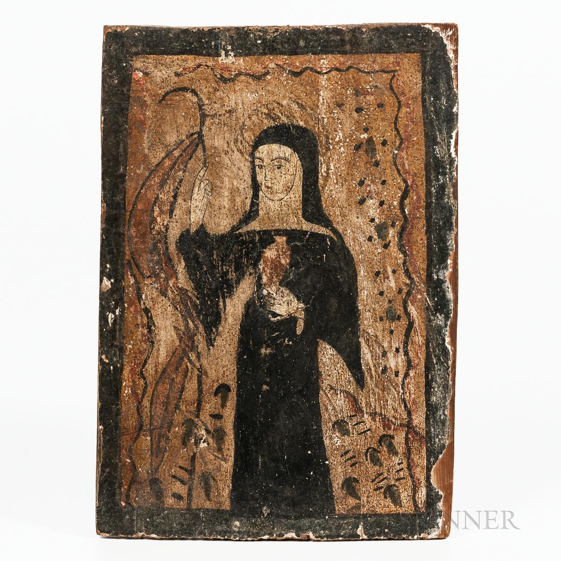 New Mexican Polychrome Wood Retablo (1 of 2)