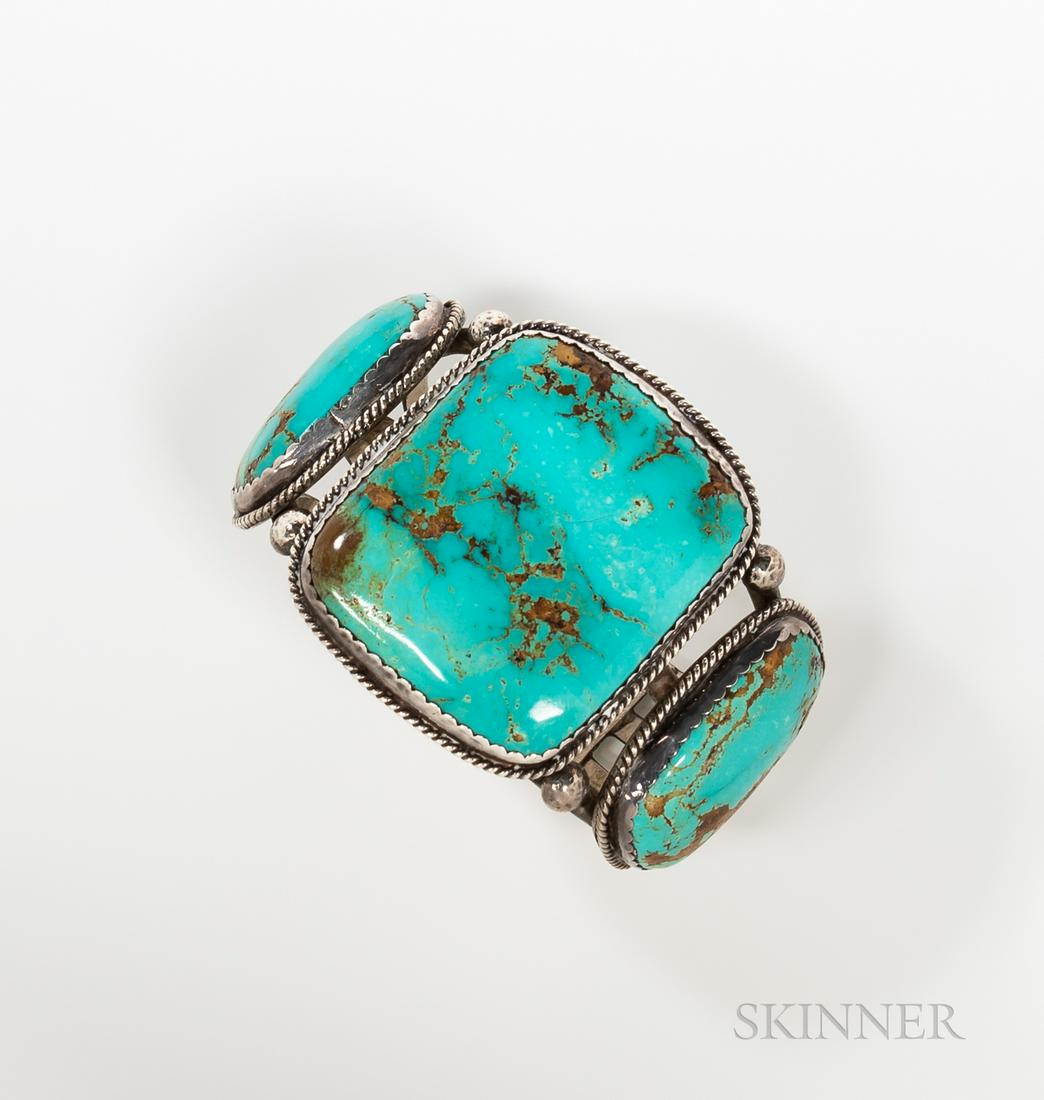 Large Southwest Silver and Turquoise Cuff Bracelet (1 of 3)