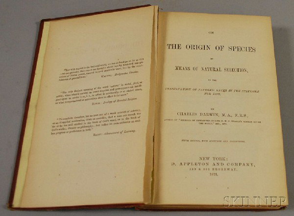 Darwin, Charles (1809-1882), On the Origin of Speci: Darwin, Charles (1809-1882), On the Origin of Species by Means of Natural Selection, New York: D. Appleton and Company, 1871, fifth edition, cloth, 8vo.