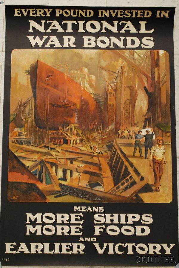 Five British WWI Lithograph Posters, The Evening N: Five British WWI Lithograph Posters, The Evening News, "Peace"; two A Plain Duty; Every Pound Invested...National War Bonds; and The Man Behind, The Man Behind The Gun, to 30