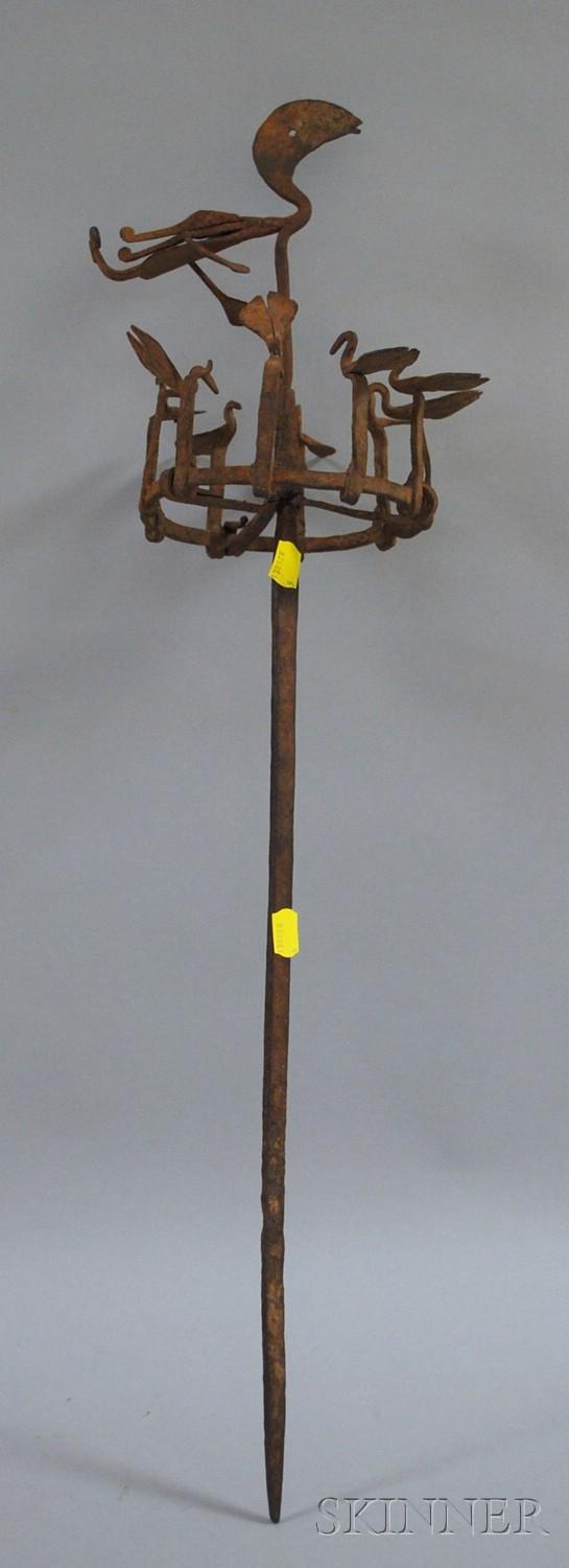 Osanyin Medicine Staff, Yoruba, Nigeria, ht. 25 1/: Osanyin Medicine Staff, Yoruba, Nigeria, ht. 25 1/2 in.