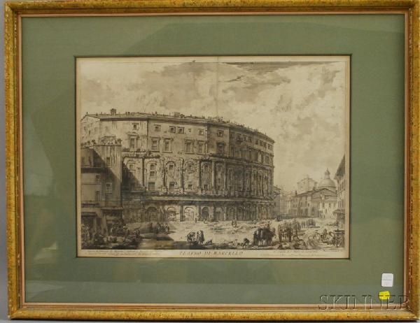 Giovanni Battista Piranesi (Italian, 1720-1778) Te: Giovanni Battista Piranesi (Italian, 1720-1778) Teatro di Marcello. Signed in the plate "Piranesi Architetto, fec." l.r. Copper engraving, plate size approximately 15 3/4 x 21 3/4 in., framed. Co