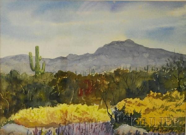 Jack Jones (American, 20th/21st Century) Arizona N: Jack Jones (American, 20th/21st Century) Arizona Near Tucson. Signed "JH JONES" l.r., identified on a label from the Winchester Art Association and an inscription on the reverse. Watercolor on pape