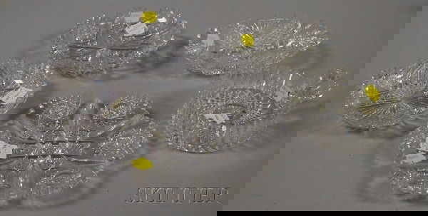 Colorless Brilliant-cut Glass Wine Coaster and Fo: Colorless Brilliant-cut Glass Wine Coaster and Four Small Dishes.