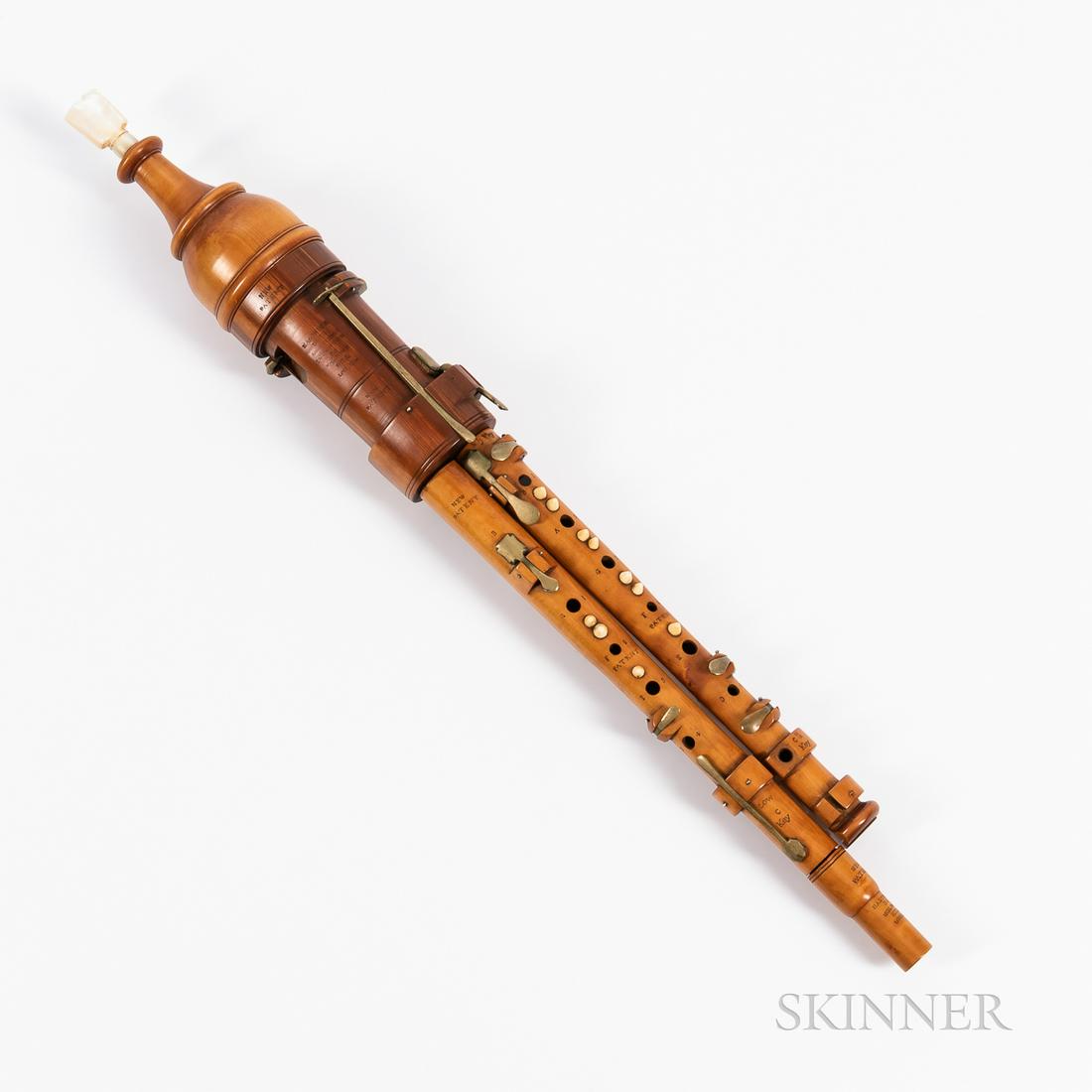 English Boxwood Double Flageolet, Henry Thomas: English Boxwood Double Flageolet, Henry Thomas Hastrick, London, c. 1840, stamped HASTRICK/LATE/BAINBRIDGE/INVENTOR/35/HOLBORN/HILL/LONDON, length 543 mm, with original case. Provenance: The Richard W