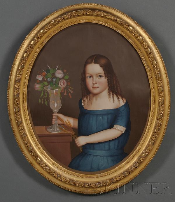 Horace Bundy (American, 1814-1883) Portrait of You: Horace Bundy (American, 1814-1883) Portrait of Young Ellen Fairbank of Winchendon, Massachusetts. Unsigned, the back of the frame panel is inscribed "Ellen Fairbank 1846-1914 H.Bundy Painter 1852." Oi