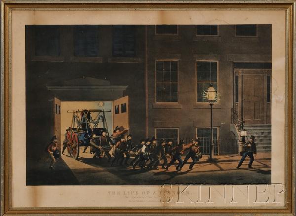 Nathaniel Currier, publisher (American, 1813-1888): Nathaniel Currier, publisher (American, 1813-1888) THE LIFE OF A FIREMAN: The Night Alarm.- "Start her lively boys.," 1854 (Conningham, 3518). Identified in inscriptions in the matrix, lithograph w