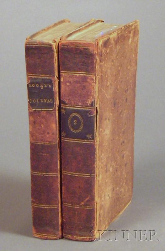 Moore, John (1729-1802), A Journal During a Reside: Moore, John (1729-1802), A Journal During a Residence in France, London, 1793, in two volumes, volume II with hand-tinted folding map, tree calf, 8vo, (hinges cracked, bumped, chipped, extremity wear,