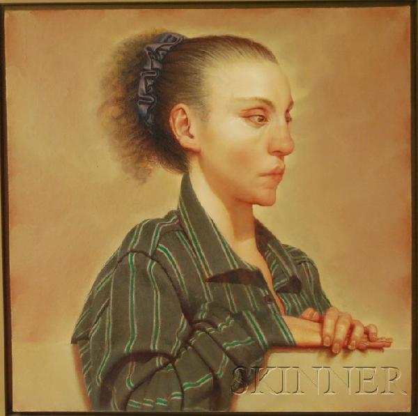 Anne Harris (American, b. 1961) Portrait in Paul's : Anne Harris (American, b. 1961) Portrait in Paul's Shirt. Signed and dated "A.HARRIS '92-93" on the reverse on the tacking edge u.c., signed, titled, and dated "A. Harris...1992-93" on the rev