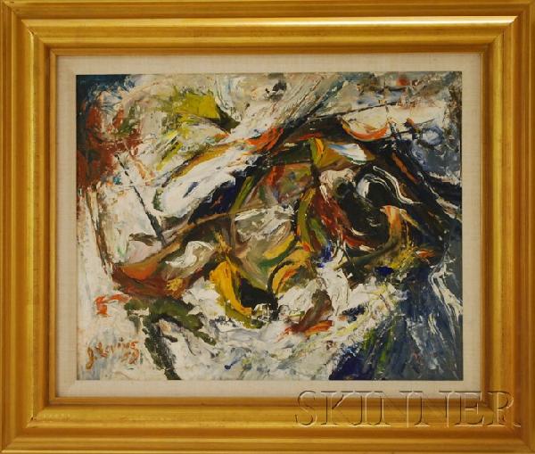 Attributed to Jack Levine (American, b. 1915) Unti: Attributed to Jack Levine (American, b. 1915) Untitled [Abstract Composition]. Signed and dated "J. Levine 59" l.l. Oil on canvasboard, 16 x 20 in., framed.