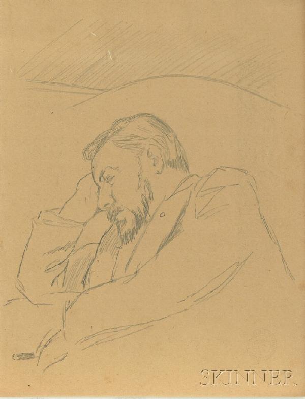 Continental School, 19th/20th Century Portrait of : Continental School, 19th/20th Century Portrait of a Man at Rest Unsigned, stamped "A. DURAND & FILS, Editeurs/4, Place de la Madeleine/ Durand & Cie. PARIS" l.r., with a label from Holland and Wilson 
