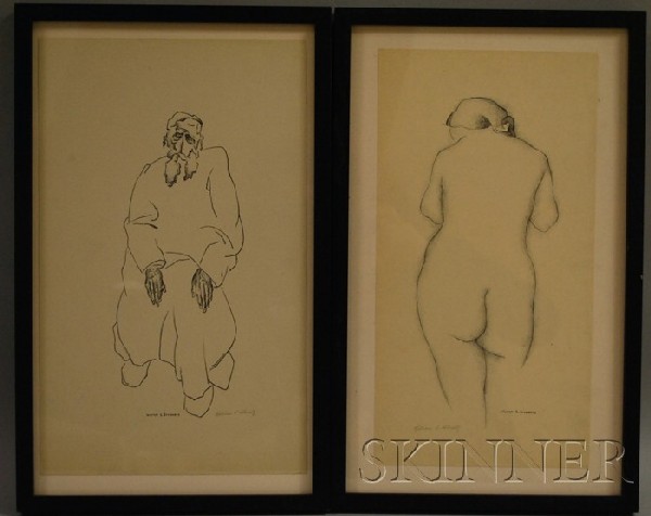William Samuel Schwartz (American, 1896-1977) Lot : William Samuel Schwartz (American, 1896-1977) Lot of Two Works: Portrait of a Man, and Portrait of a Woman Signed "WILLIAM S. SCHWARTZ" within the matrix l.l. and l.r. respectively and
