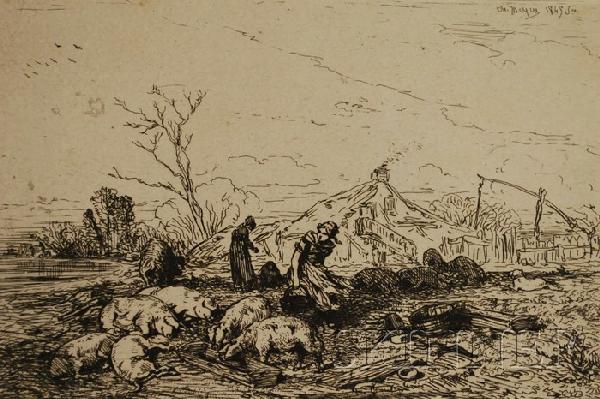 Charles Emile Jacque (French, 1813-1894) Lot of Se: Charles Emile Jacque (French, 1813-1894) Lot of Seventeen Pastoral Views. Most signed "Ch. Jacque" or initialed "CH. J." within the matrix. Drypoint etchings, sheet sizes 9 5/8 x 12 3/4 in., unframed.