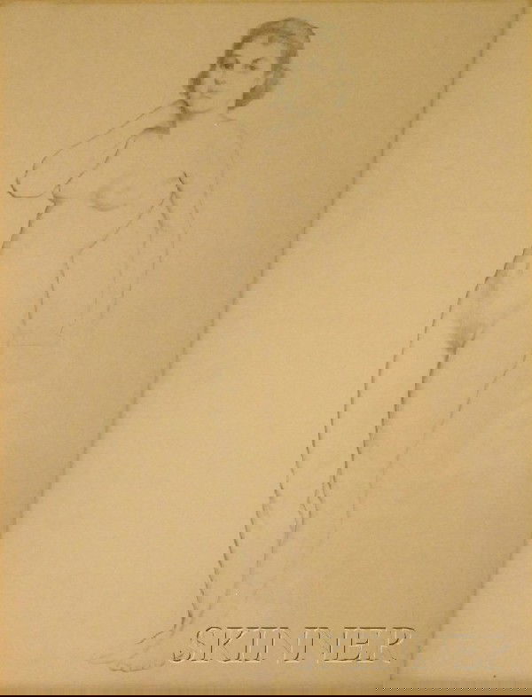 William McGregor Paxton (American, 1869-1941) Stan: William McGregor Paxton (American, 1869-1941) Standing Female Nude. Unsigned, identified on labels from Vose Galleries of Boston and Adelson Galleries, New York, on the frame backing. Graphite on pape