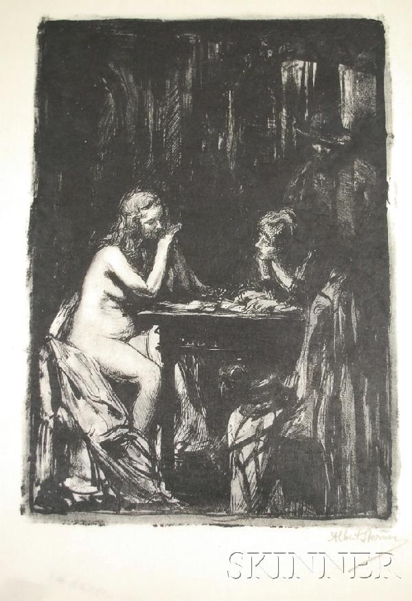 Albert Edward Sterner (American, 1863-1946) View o: Albert Edward Sterner (American, 1863-1946) View of Two Figures Seated at a Table. Signed "Albert Sterner" in pencil l.r. Lithograph, sheet size 19 x 13 1/4 in., matted, unframed.