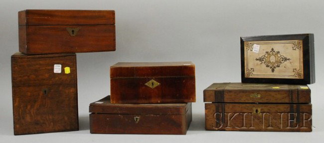 Six Assorted Wooden Boxes, including lap desk, doc: Six Assorted Wooden Boxes, including lap desk, document, etc.