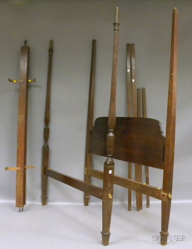 Federal-style Carved Mahogany Tall Post Bed with: Federal-style Carved Mahogany Tall Post Bed with Tester, and rails, approx. ht. 81 3/4, wd. 59 1/2 in.