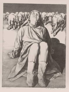 Chinese Lithograph, Su Xinping (b. 1960), Mu Yang: Chinese Lithograph, Su Xinping (b. 1960), Mu Yang Nv (Shepherdess), edition 1/30, signed in Chinese "Su Xinping" in pencil to the margin, dated 1996, 25 1/4 x 19 1/2 in.