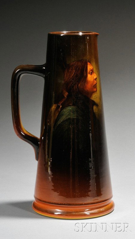 Rookwood Tankard/Pitcher Equestrian Taho Decorated : Rookwood Tankard/Pitcher Equestrian Taho Decorated pottery Matthew Daly, Cincinnati, Ohio, 1900 Standard glaze decorated with a portrait, marked with artist's initials MAD, pottery and date mark, numb