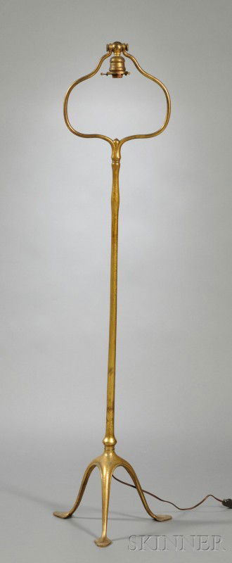 Tiffany Studios Floor Lamp Base Dore Bronze New Yo: Tiffany Studios Floor Lamp Base Dore Bronze New York, early 20th century Single swivel socket within harp, swollen cylindrical standard raised on three spade feet, marked Tiffany Studios New York 423,