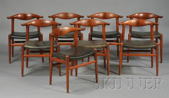 Eight Hans Wegner Cow Horn Chairs Teak, rosewood,