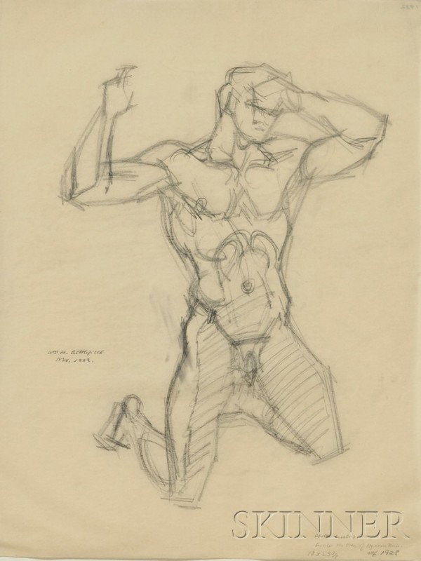 William Horace Littlefield (American, 1902-1969) A: William Horace Littlefield (American, 1902-1969) Apollo Kneeling Beside the Body of Hyacinthus Signed and dated "Wm. H. Littlefield/ Nov. 1932." l.l., titled and inscribed "...ref. 1928" l.r. G