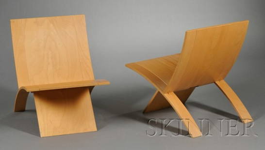Two Jens Nielsen Lounge Chairs Beech plywood Desig: Two Jens Nielsen Lounge Chairs Beech plywood Designed in 1966 for Westofa, Norway Demountable form of two-part construction, back ht. 28, seat ht. 14 1/4, wd. 21 1/4, dp. 29 1/4 in. Literature: Danish
