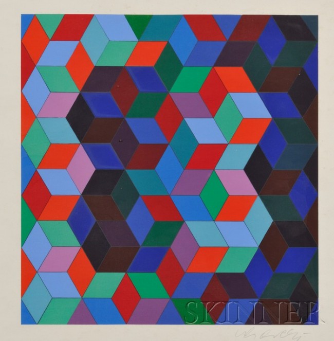 Victor Vasarely (French, 1908-1997) Deuton, 1966. : Victor Vasarely (French, 1908-1997) Deuton, 1966. Signed "Vasarely-" in pencil l.l., numbered #102/138" in pencil l.l., titled on the backing. Silkscreen, approx. 7 1/2 x 6 3/4 in., framed.