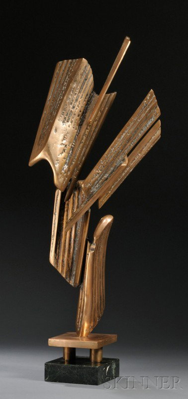 Sergio Castillo (Chilean, b. 1925) Samurai Stamped: Sergio Castillo (Chilean, b. 1925) Samurai Stamped "Castillo" within the base. Bronze, approximately 40 x 16 x 10 in., mounted to a marble plinth. Condition: Minor surface grime.