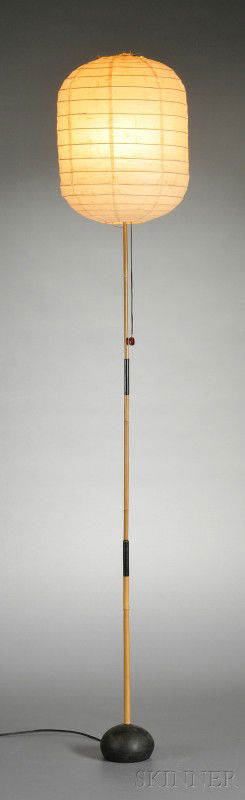 Isamu Noguchi Floor Lamp Paper, bamboo, iron Retai: Isamu Noguchi Floor Lamp Paper, bamboo, iron Retailed by George Kovacs, New York, c. 1978 Handmade Mino-gami paper globe made from the bark of a Mulberry tree, over a single socket on bamboo stem with