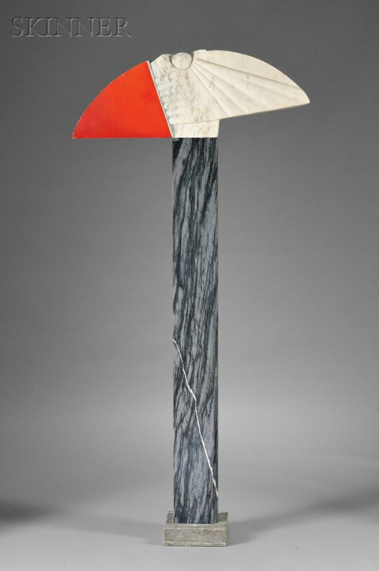 Emile Gilioli (French, 1911-1977) Untitled Incised: Emile Gilioli (French, 1911-1977) Untitled Incised signature "Gilioli" on the reverse. Carved and painted marble, 65 1/2 x 31 x 8 in., set on a marble base. Condition: Chips and restored chip, surface