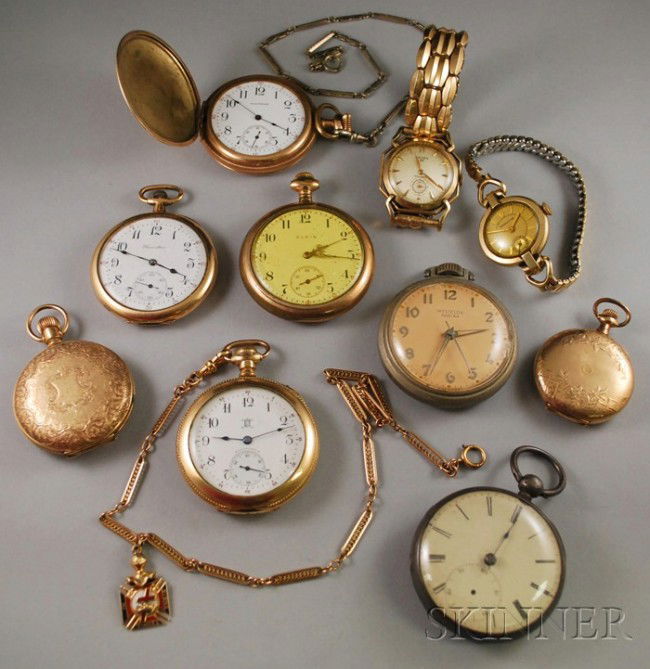 Large Group of Pocket and Wristwatches, including: Large Group of Pocket and Wristwatches, including Hamilton, Waltham, Elgin, and Gruen.