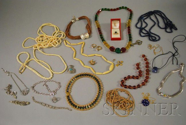 Group of Costume Jewelry, including beaded necklac: Group of Costume Jewelry, including beaded necklaces, an Erwin Pearl enameled necklace, a Murano glass pendant, a Christian Dior silver-tone necklace, several rhinestone pieces, and other items.