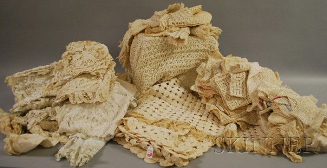 Three Boxes of Linens and Lace, including crochet,: Three Boxes of Linens and Lace, including crochet, table runners, and other items.