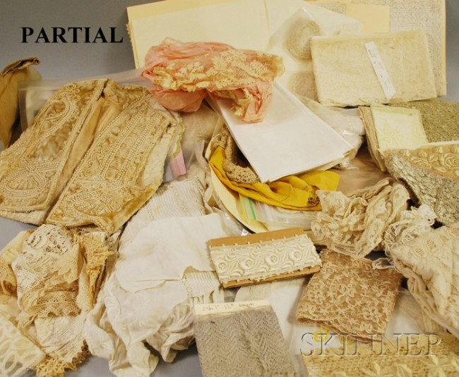 Three Boxes of Antique Linens and Lace, including : Three Boxes of Antique Linens and Lace, including trims, fragments, doilies, napkins, and other items.