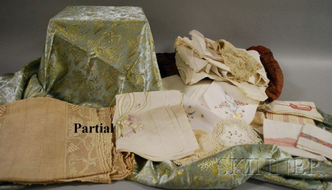 Three Boxes of Vintage Linens, Bedding, Clothing, : Three Boxes of Vintage Linens, Bedding, Clothing, and Accessories.