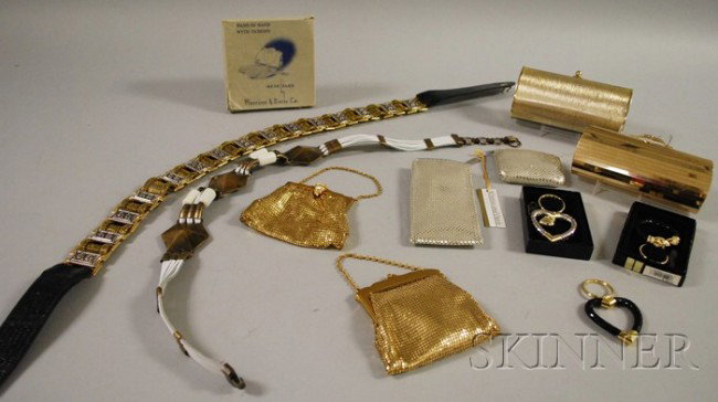 Small Group of Lady's Accessories, including sever: Small Group of Lady's Accessories, including several Whiting & Davis small purses or wallets, three Whiting & Davis keychains, two belts, and two eyeglass cases or small clutches, one Peck & Peck.