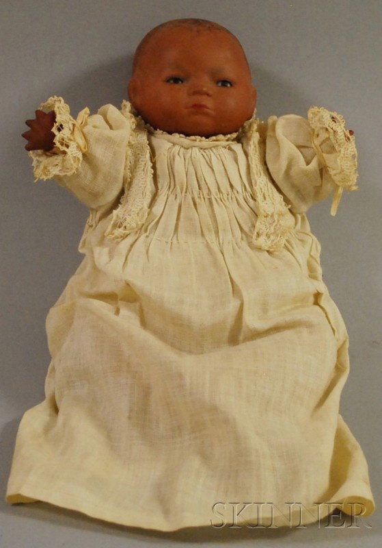 Grace Putnam Bye-L Baby Doll, sleep brown eyes, c: Grace Putnam Bye-Lo Baby Doll, sleep brown eyes, closed mouth, painted wig, cloth body, white gown, ht. 7 1/2 in.