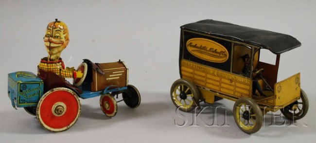 Hans Eberl Lithographed Tin "Baltimore's Best Sto: Hans Eberl Lithographed Tin "Baltimore's Best Store Delivery Truck", side reads Hochschild, Korhn & Co., and a Marx Mortimer Snerd wind-up car.