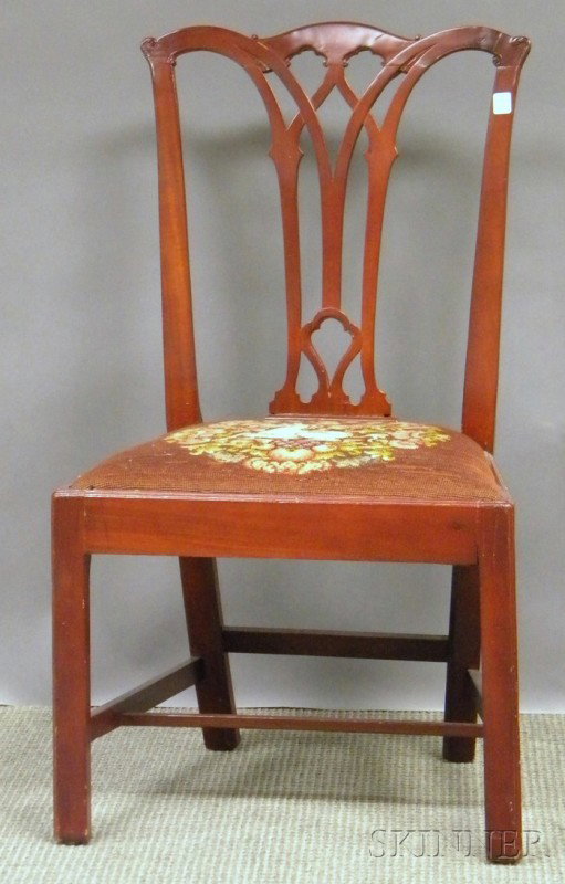 Chippendale Cherry Side Chair with Needlepoint Up: Chippendale Cherry Side Chair with Needlepoint Upholstered Slip Seat.