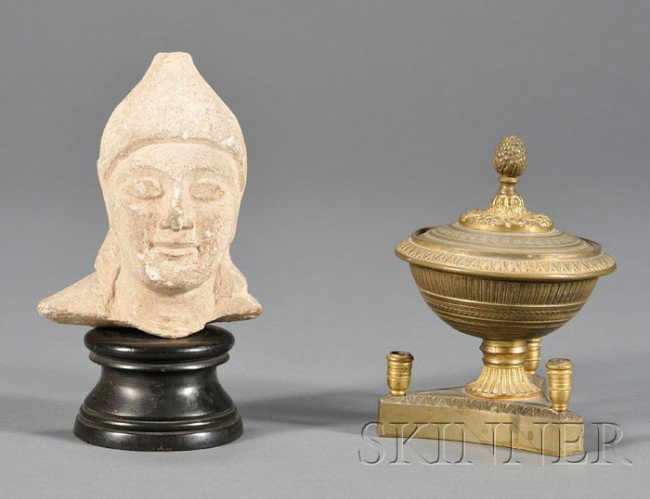 Three Decorative Desk Items, 19th century, a white: Three Decorative Desk Items, 19th century, a white metal magnifying glass encased in a white metal coin-like case with a coronation commemorative for Ferdinand I and Maria Anna Augusta, dia. 3 in.; a 
