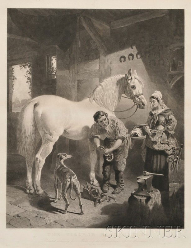After John Frederick Herring Sr. (British, 1795-1: After John Frederick Herring Sr. (British, 1795-1865) The Village Blacksmith, published exclusively for the Members of the Cosmopolitan Art Association, 1858-59.. Signed, titled, and inscribed in th