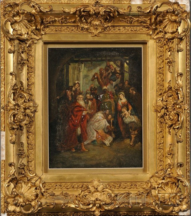 Continental School, 19th Century, After Sir Peter: Continental School, 19th Century, After Sir Peter Paul Rubens Adoration of the Magi, Unsigned. Oil on zinc or tin panel, 10 1/8 x 8 1/8 in. (25.7 x 20.5 cm), framed. Condition: Paint losses, surface i