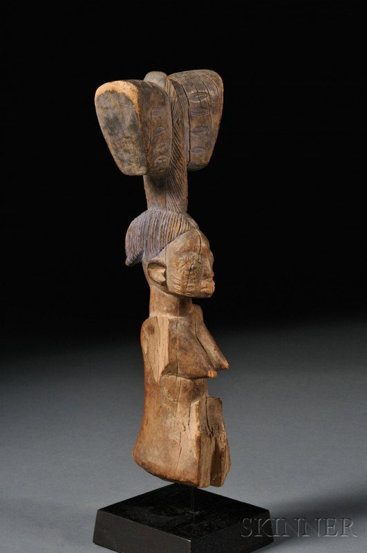 Yoruba Carved Wood Shango Staff Fragment, partial : Yoruba Carved Wood Shango Staff Fragment, partial female form with incised detail, traces of blue pigment, ht. 13 1/2 in.