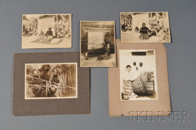 Lot of Photographs and Ephemera, includes seven ph: Lot of Photographs and Ephemera, includes seven photographs, three of Navajo weavers, Christine Paul, a Chitimacha basketmaker, "Old Clara Darden," and two Plains photos, photo size to 6 1/2 x 4 1/2 i