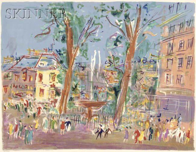 Jean Dufy (French, 1888-1964) Après midi dans le pa: Jean Dufy (French, 1888-1964) Après midi dans le parc, edition of 220. Signed "Jean Dufy" in pencil l.r., numbered "122/220" in pencil l.l. Color lithograph on paper, image size 19 1/4 x 25 in. (48.8