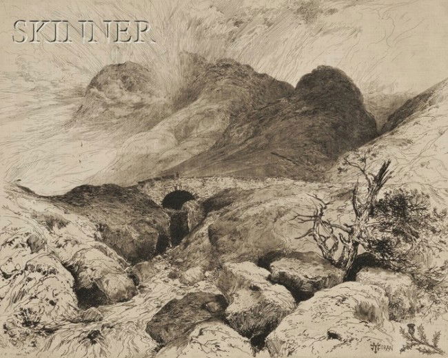 Thomas Moran (American, 1837-1926) Bridge in the Pa: Thomas Moran (American, 1837-1926) Bridge in the Pass of Glencoe - Scotland, 1888, second state with thistle remarque (Morand & Friese, 39). Signed and titled in the plate. Etching on paper, plate siz