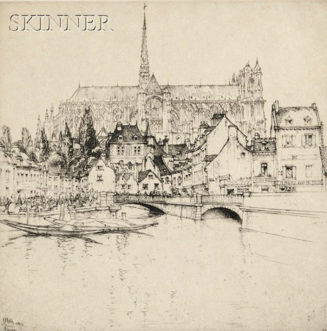 Ernest David Roth (American, 1879-1964) Lot of Thr: Ernest David Roth (American, 1879-1964) Lot of Three Architectural Views: Amiens, 1914; Segovia - Cathedral & Valley, 1921; and Campo San Boldo - Venezia,